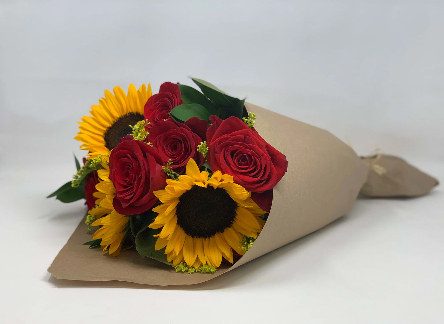 Sunflower and Red Rose Bouquet