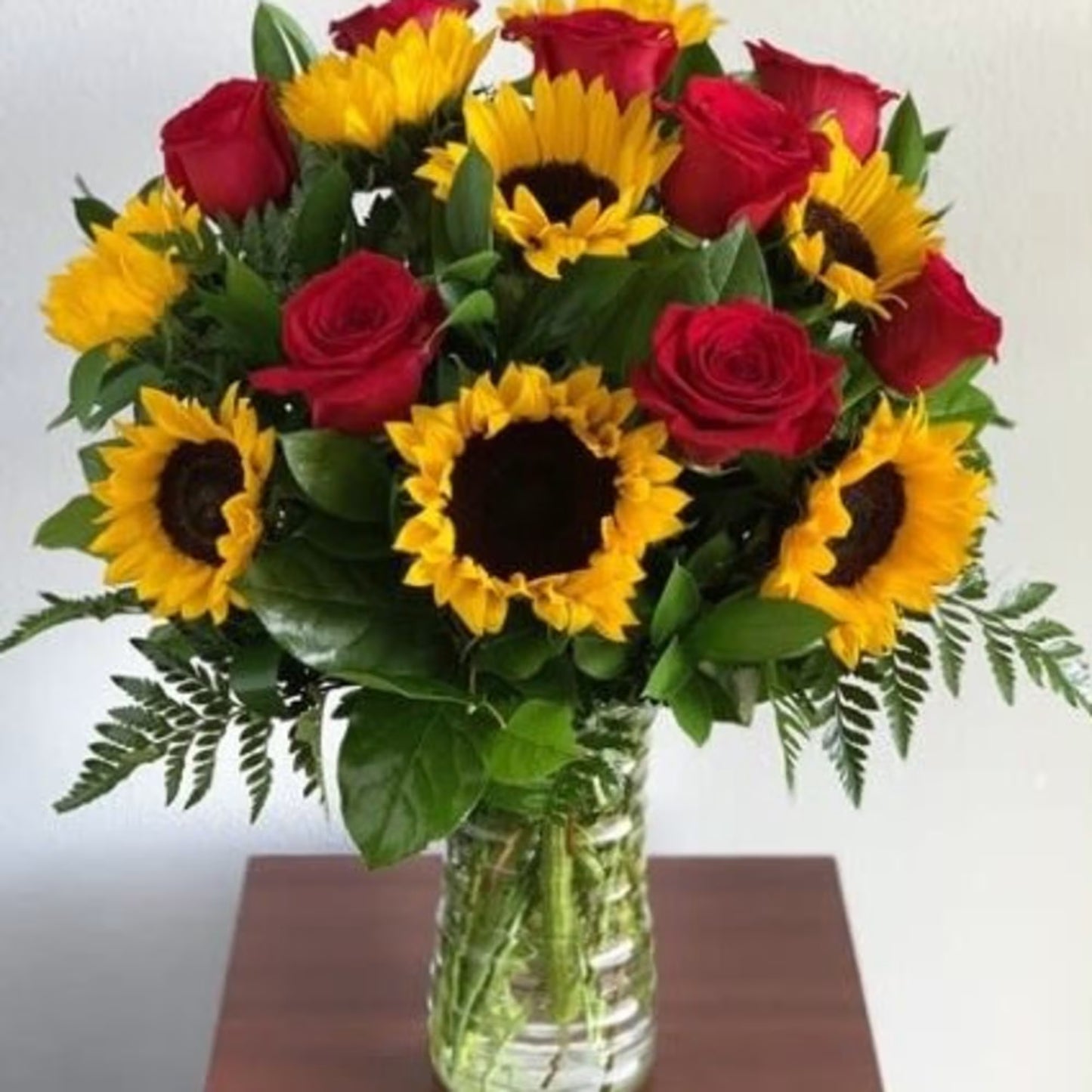 Red Rose and Sunflower Vase Arrangement