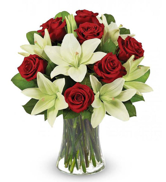 Red Rose and Liliy Vase